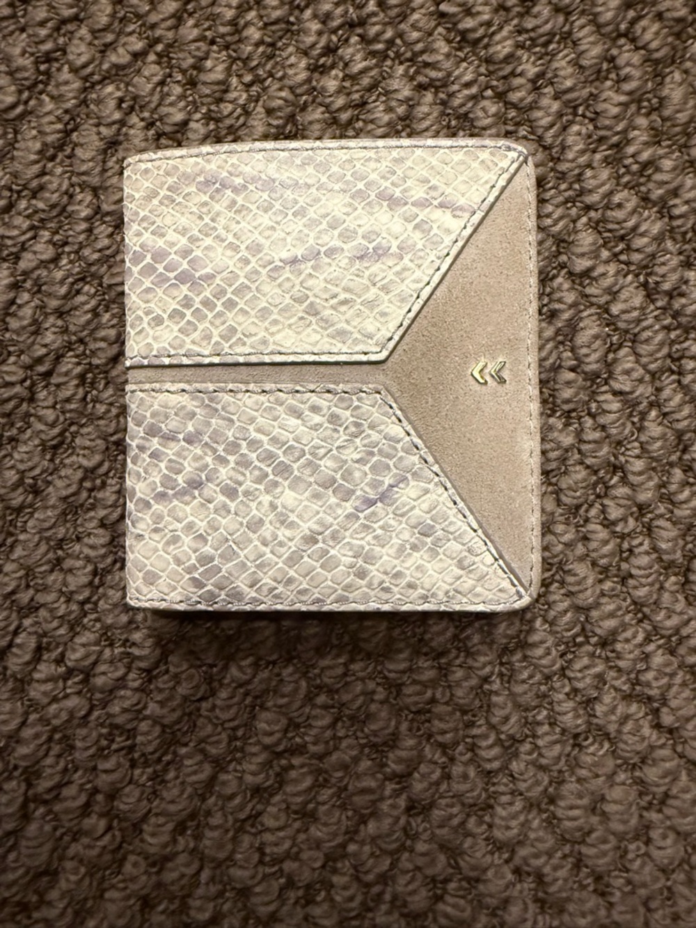 Textured Snake-Print Bifold Wallet with Gold Accent